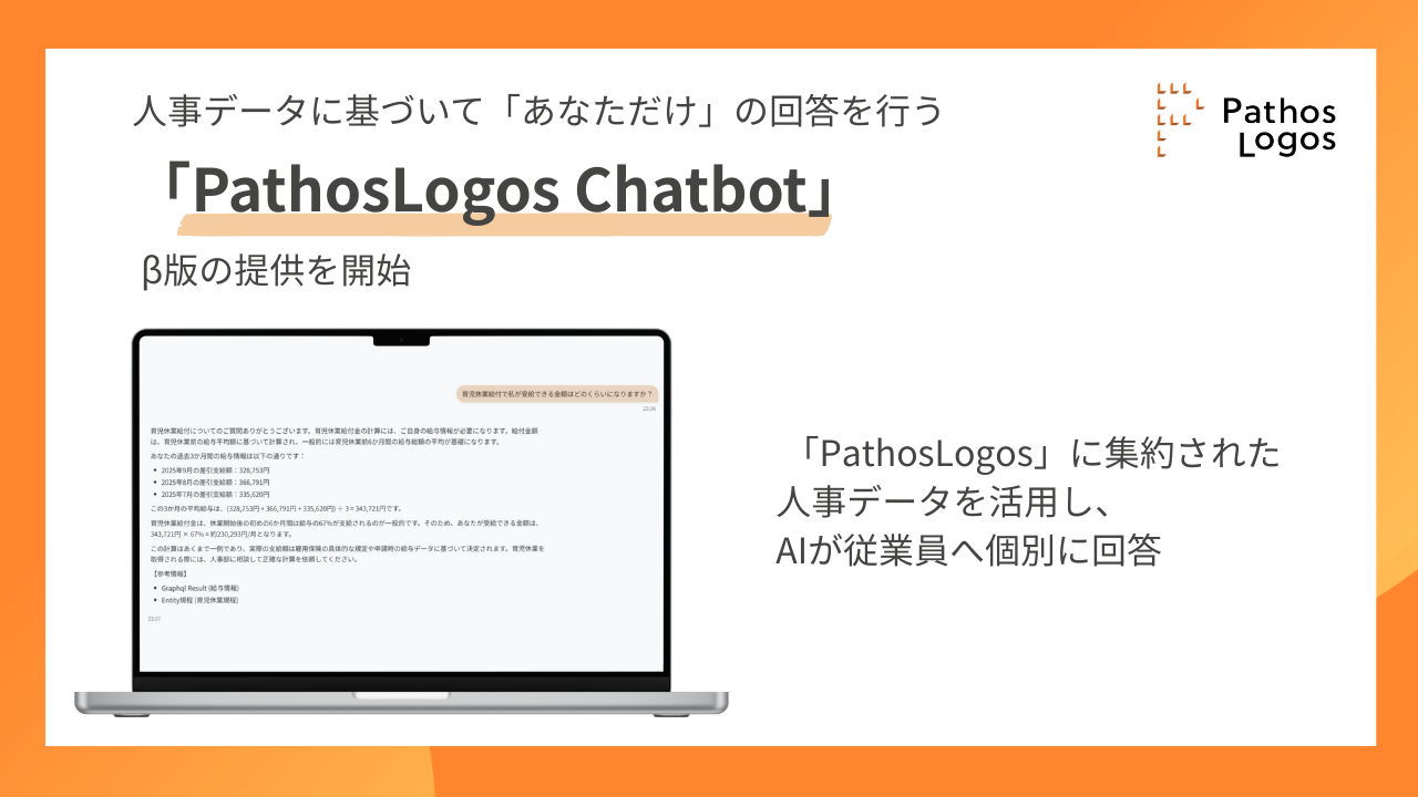 「パトスロゴス、人事データに基づいて「あなただけ」の回答を行う「PathosLogos Chatbot」β版を提供開始」の画像